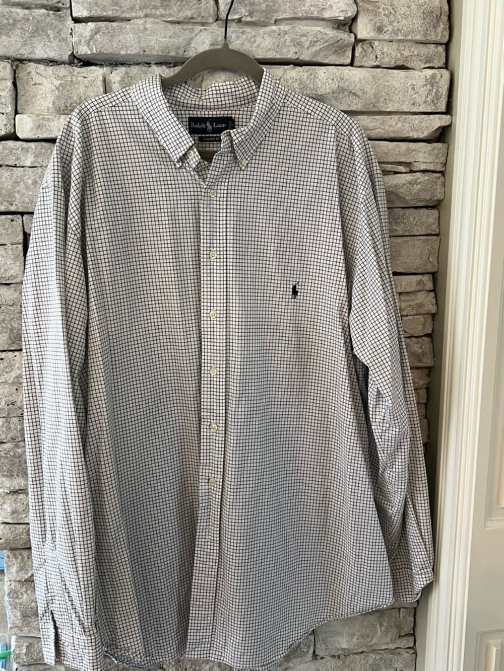 Ralph Lauren White and Navy Micro-Check Button-Down Shirt Big & Tall